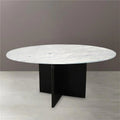 White 48" Marble Top Round Dining Table with Wooden Base C987