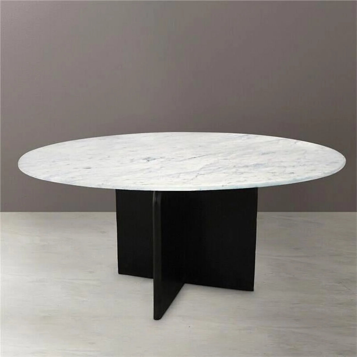 White 48" Marble Top Round Dining Table with Wooden Base C987