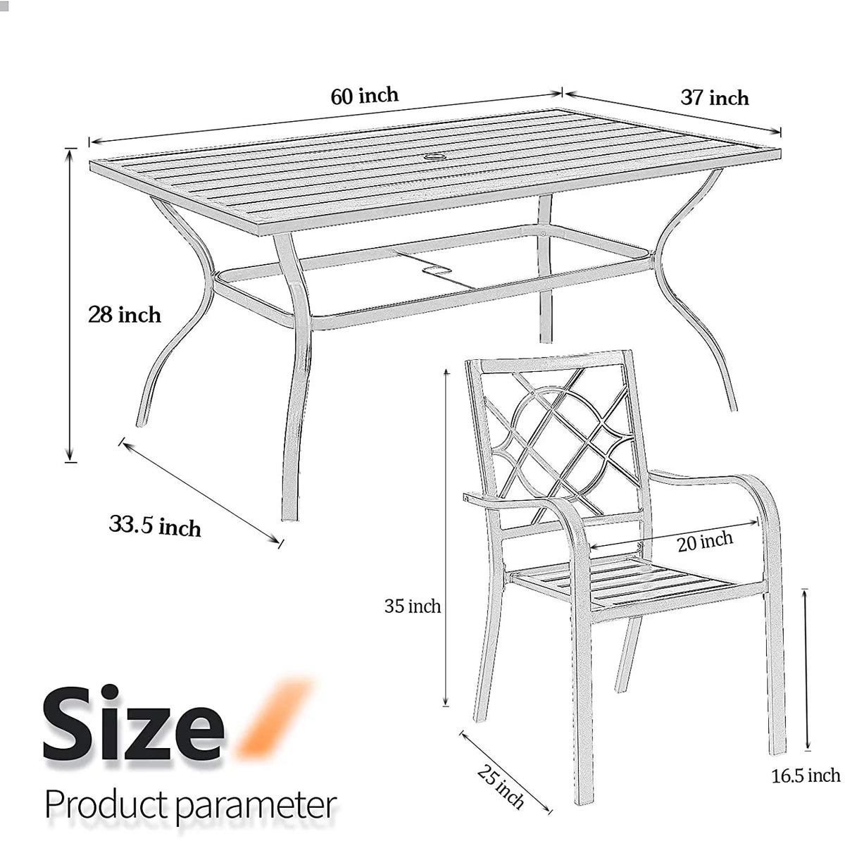 5-Piece Outdoor Patio Dining Set Stackable Metal Chairs and Square Table Black E191