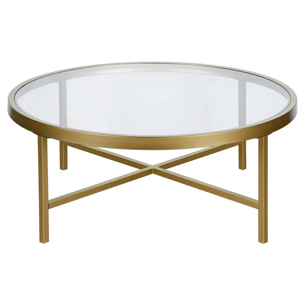 Round Metal Base Coffee Table in Brass and Gold O748