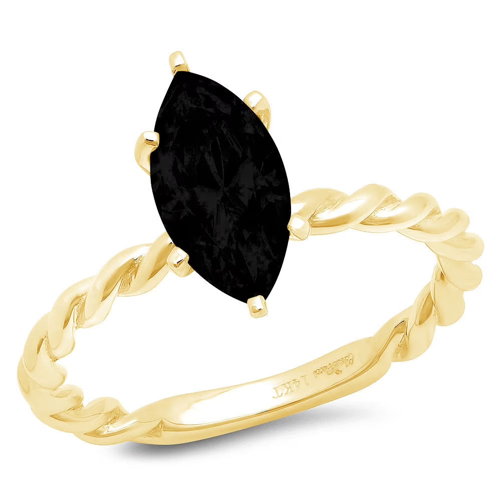 Marquise Cut Black Onyx 18k Yellow Gold Solitaire Ring A6973