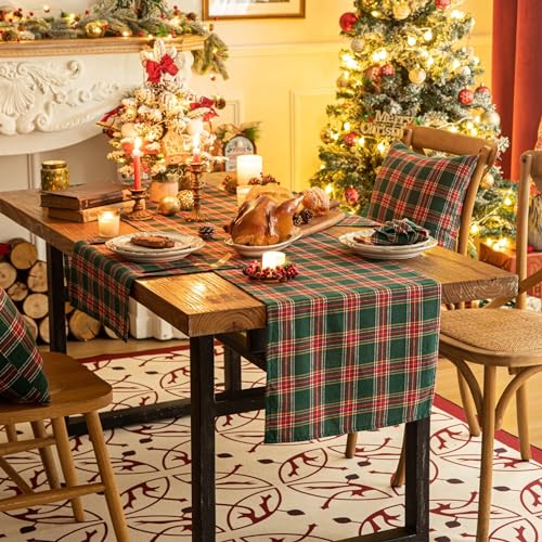 Green Red Plaid Christmas Table Runner 72 inches Long X1246