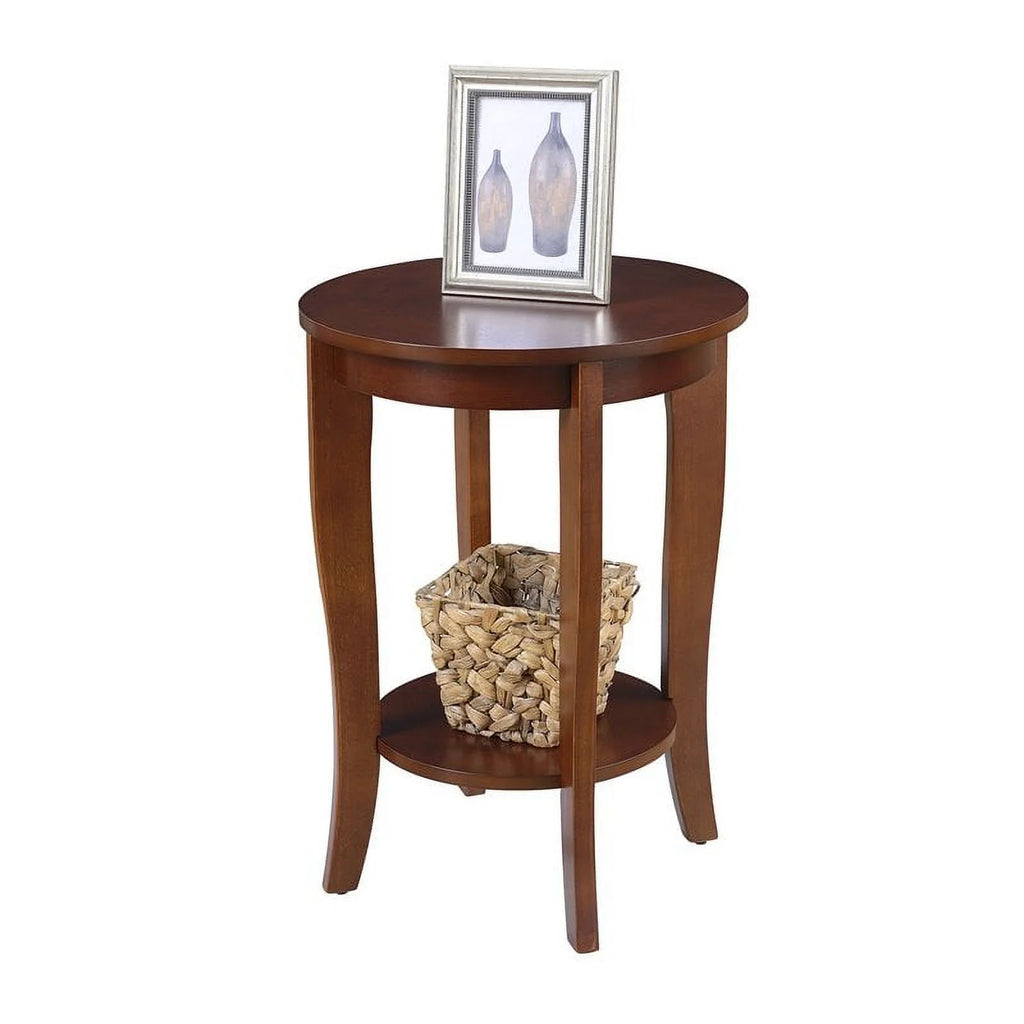 Round Wood End Table with Bottom Shelf in Mahogany N623