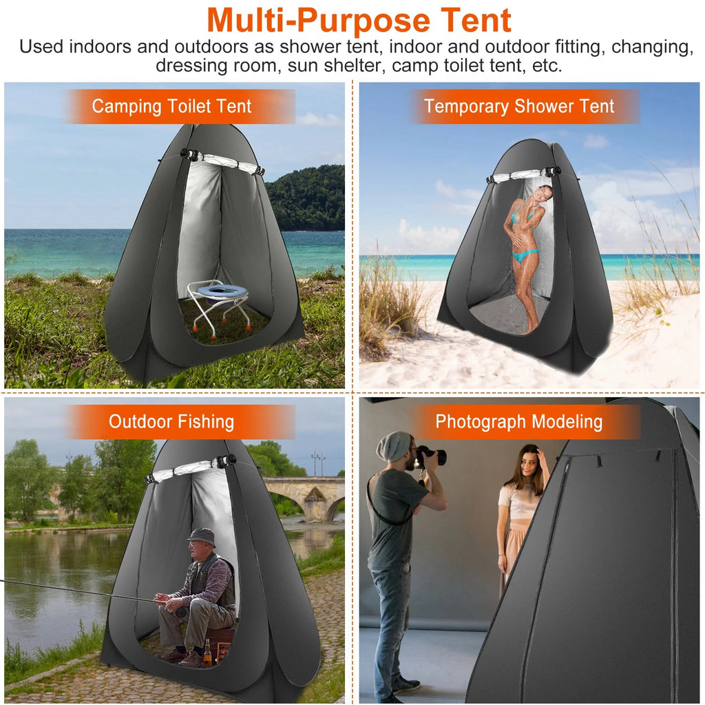 Pop up Privacy Tent 59x59x74.8in Portable Camping Shelter with Carry Bag Black L531
