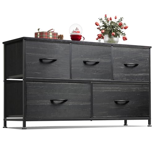 Dark Grey 5 Drawer Fabric Dresser S784139