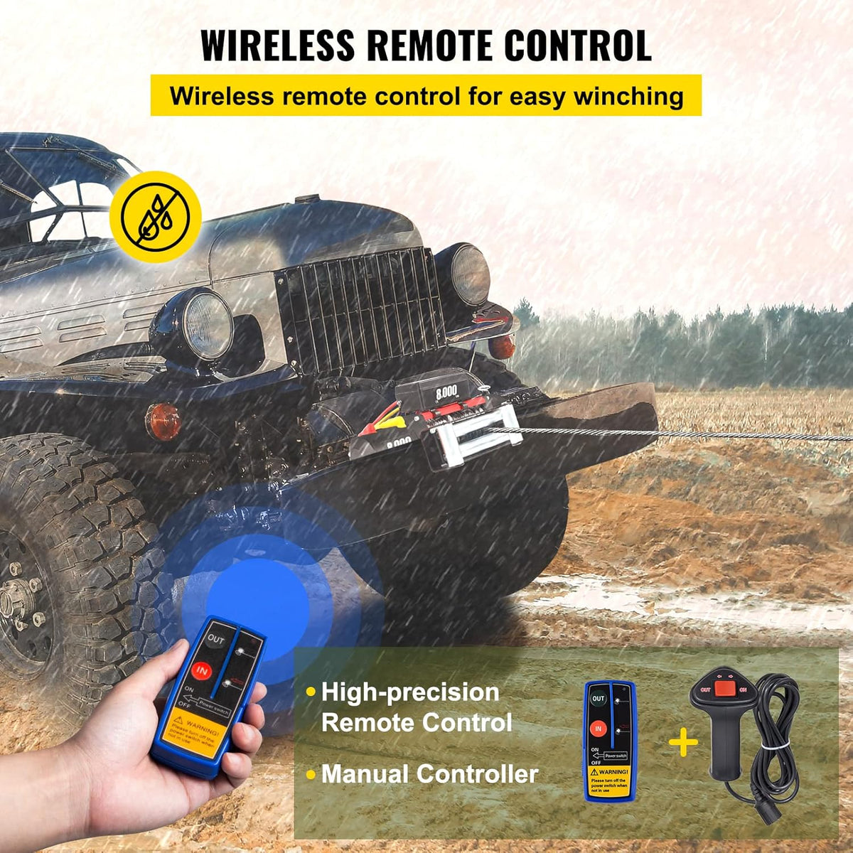 8000lb 12V Electric Winch with Wireless Remote Control Steel Cable C85257