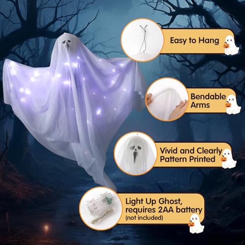 6 Pack 27.5 Inch LED Light-Up Hanging Ghost Decorations R647