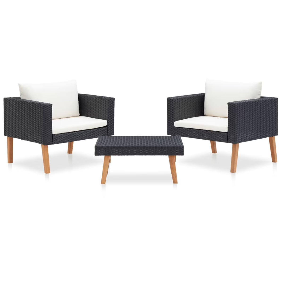 3 Piece Poly Rattan Outdoor Patio Lounge Set with Cushions and Coffee Table A2258