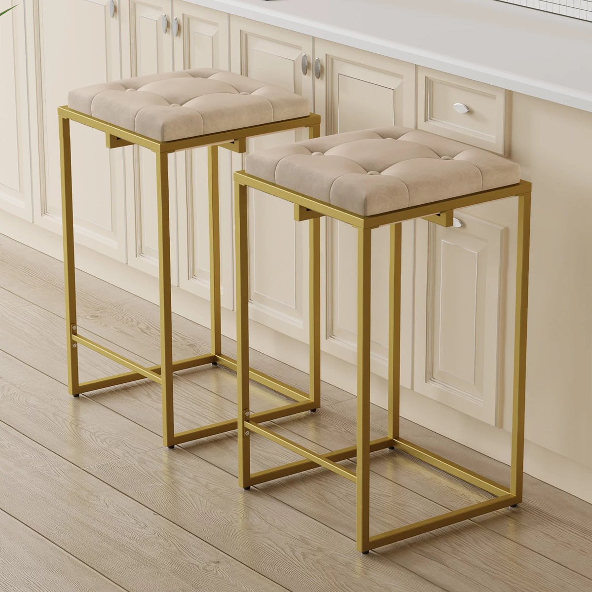 Velvet Tufted Bar Stool Set of 2 J722795