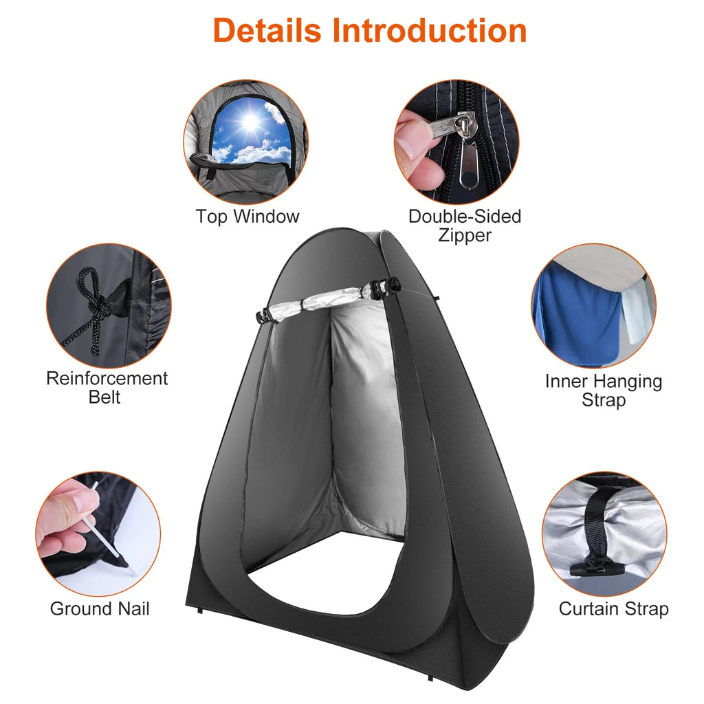Pop up Privacy Tent 59x59x74.8in Portable Camping Shelter with Carry Bag Black L531