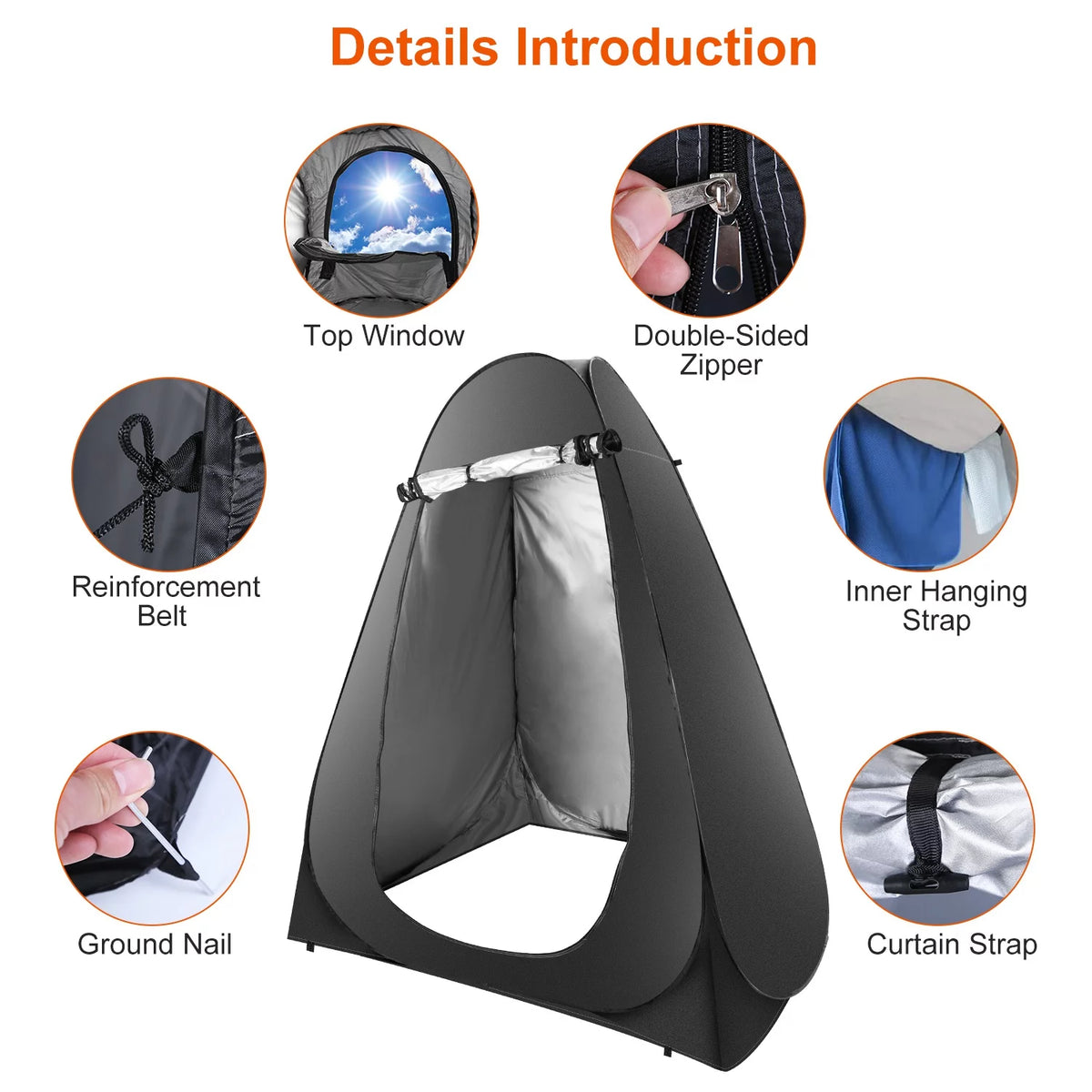 Pop up Privacy Tent 59x59x74.8in Portable Camping Shelter with Carry Bag Black L531