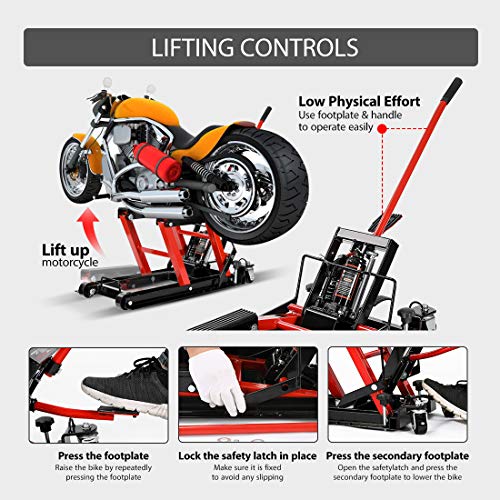 1500 LBS Steel Hydraulic Motorcycle Lift Jack with Wheels T252603