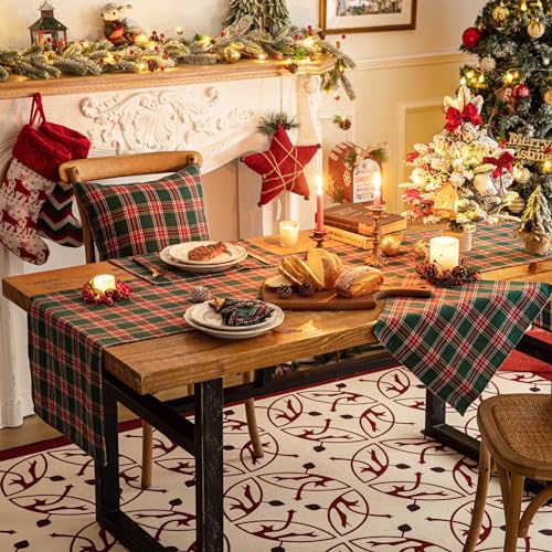 Green Red Plaid Christmas Table Runner 72 inches Long X1246