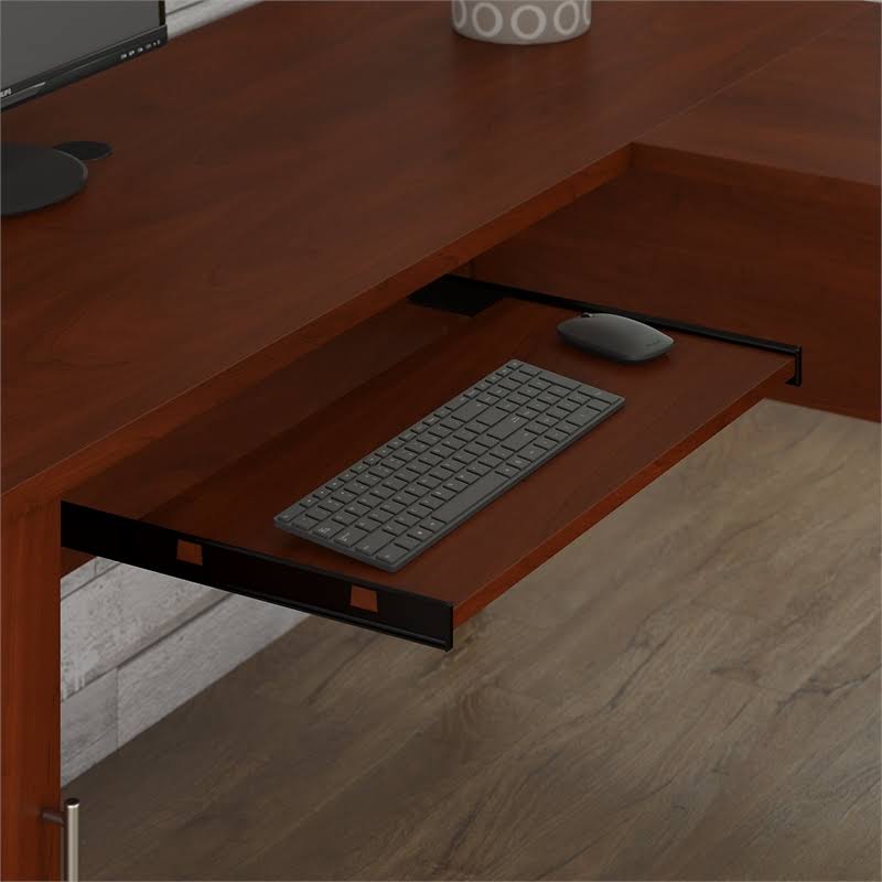60W L Desk with Hutch and File Cabinet in Cherry C56162
