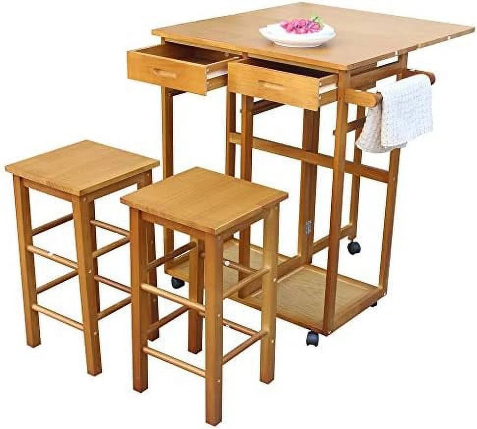 3 Piece Drop Leaf Dining Table Set with 2 Drawers K468574