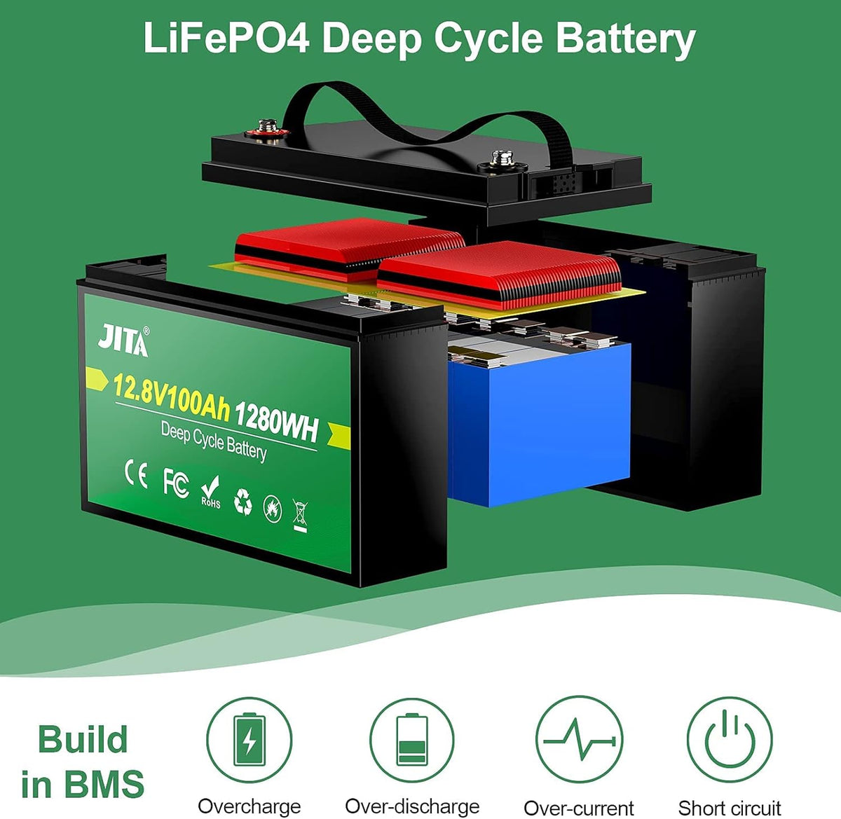 12V 100Ah LiFePO4 Lithium Battery with 100A BMS Q90581
