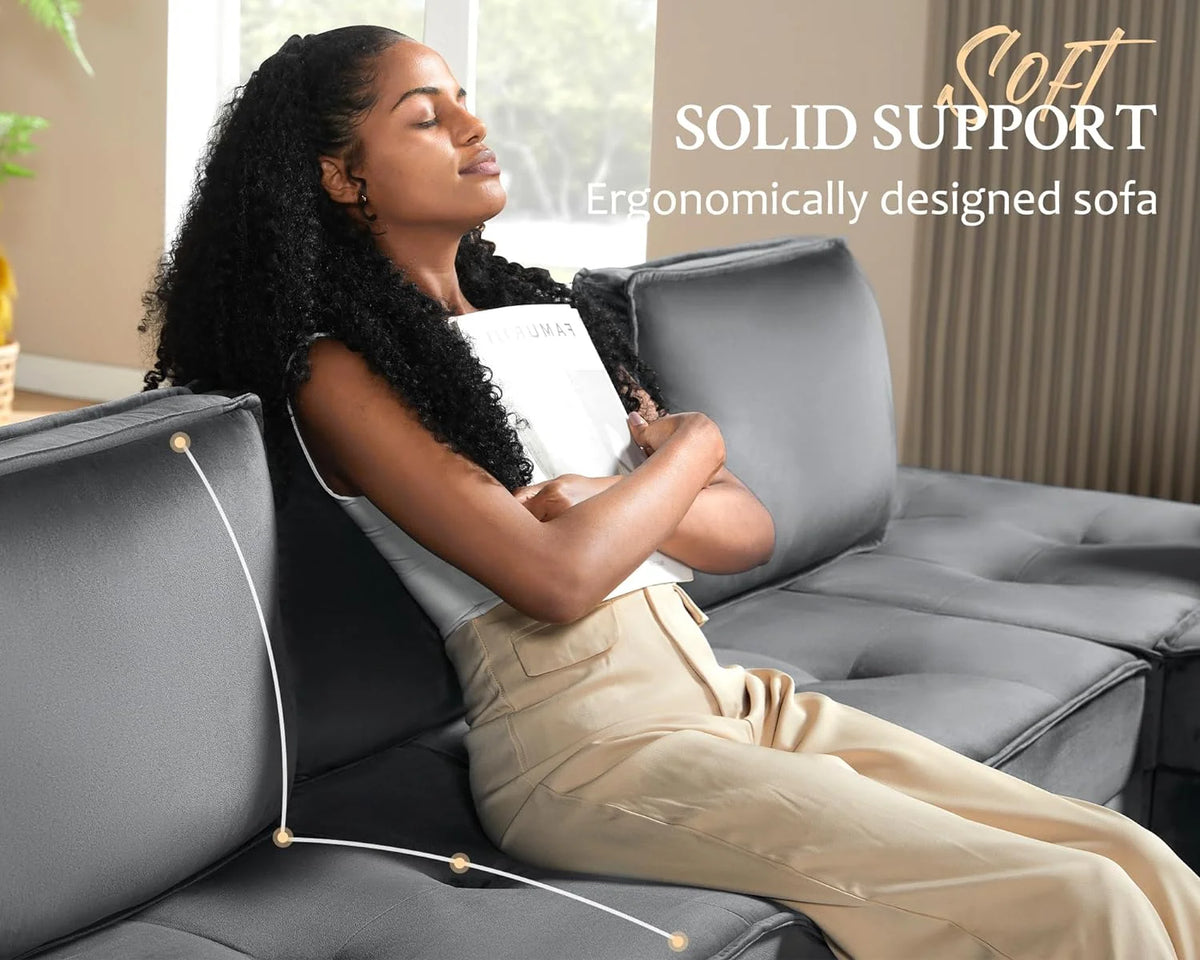 5 Seater Grey Velvet Sectional Sofa U371344