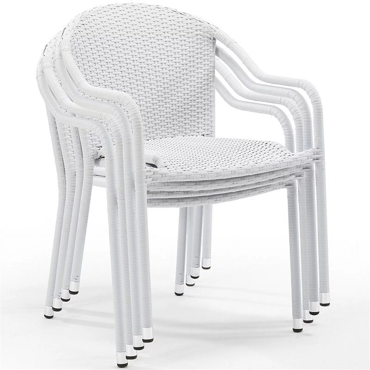 White Wicker Stackable Chair Set of 4 Y1153
