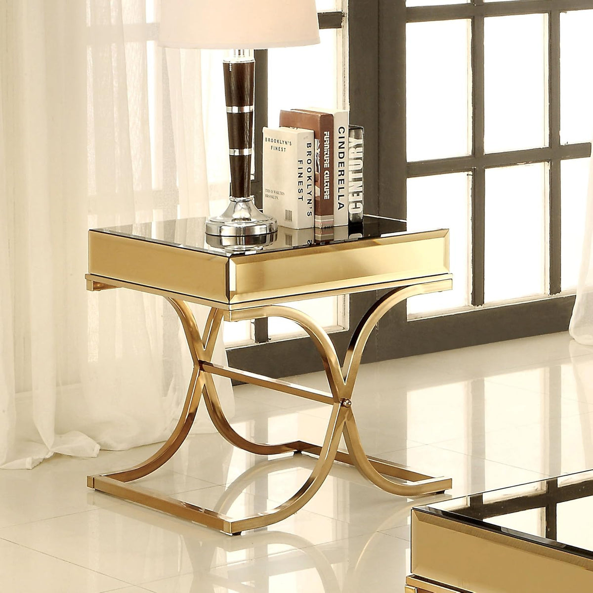 Brass Glass Top End Table W711693