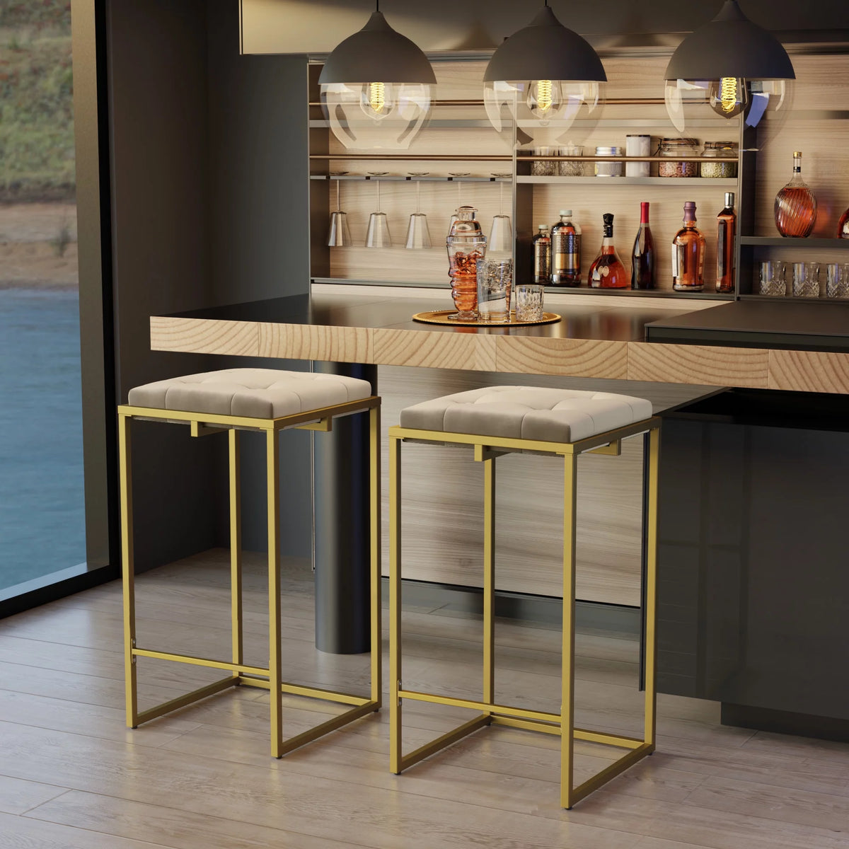 Velvet Tufted Bar Stool Set of 2 J722795